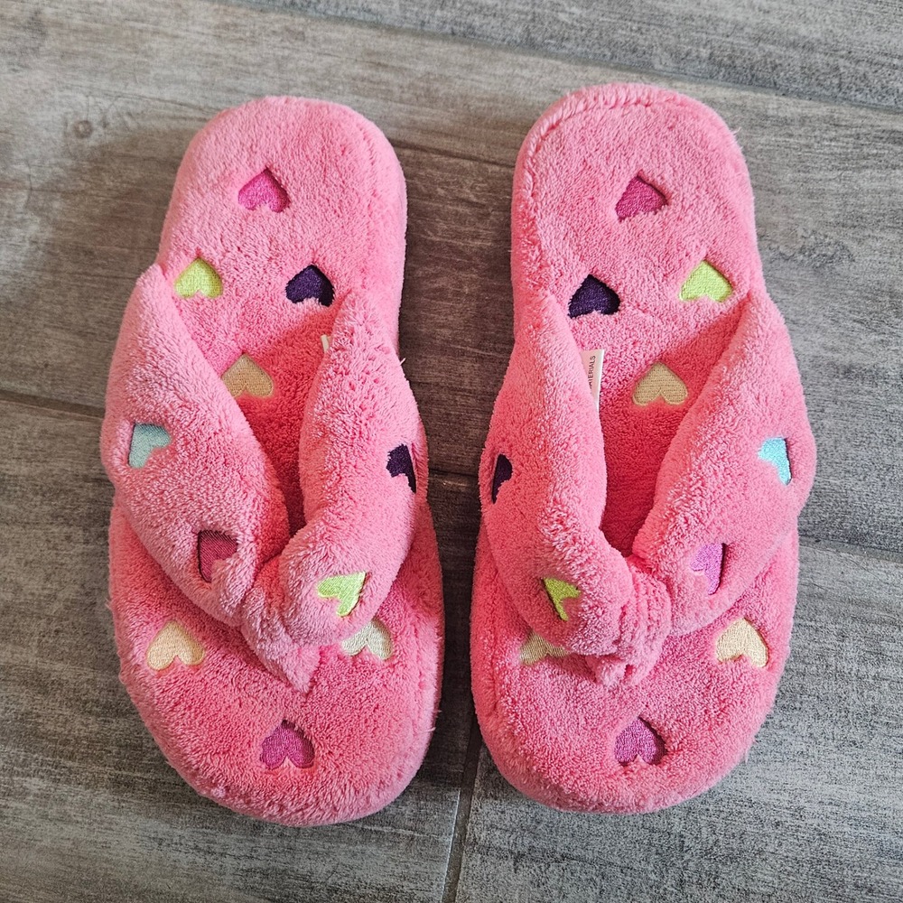 Aeropostale Thong‎ Slippers Womens Size 7-8 Vintage Y2K Pink Heart Fuzzy Girly